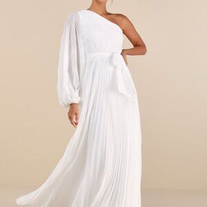 Lulus Divine Charm White Pleated One-shoulder Maxi Dress - Size S Formal /Party